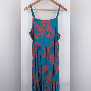 Old Navy turquoise and coral floral print spaghetti strap teared maxi dress XL